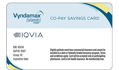 Image of a Vyndamax (tafamidis) co-pay savings card